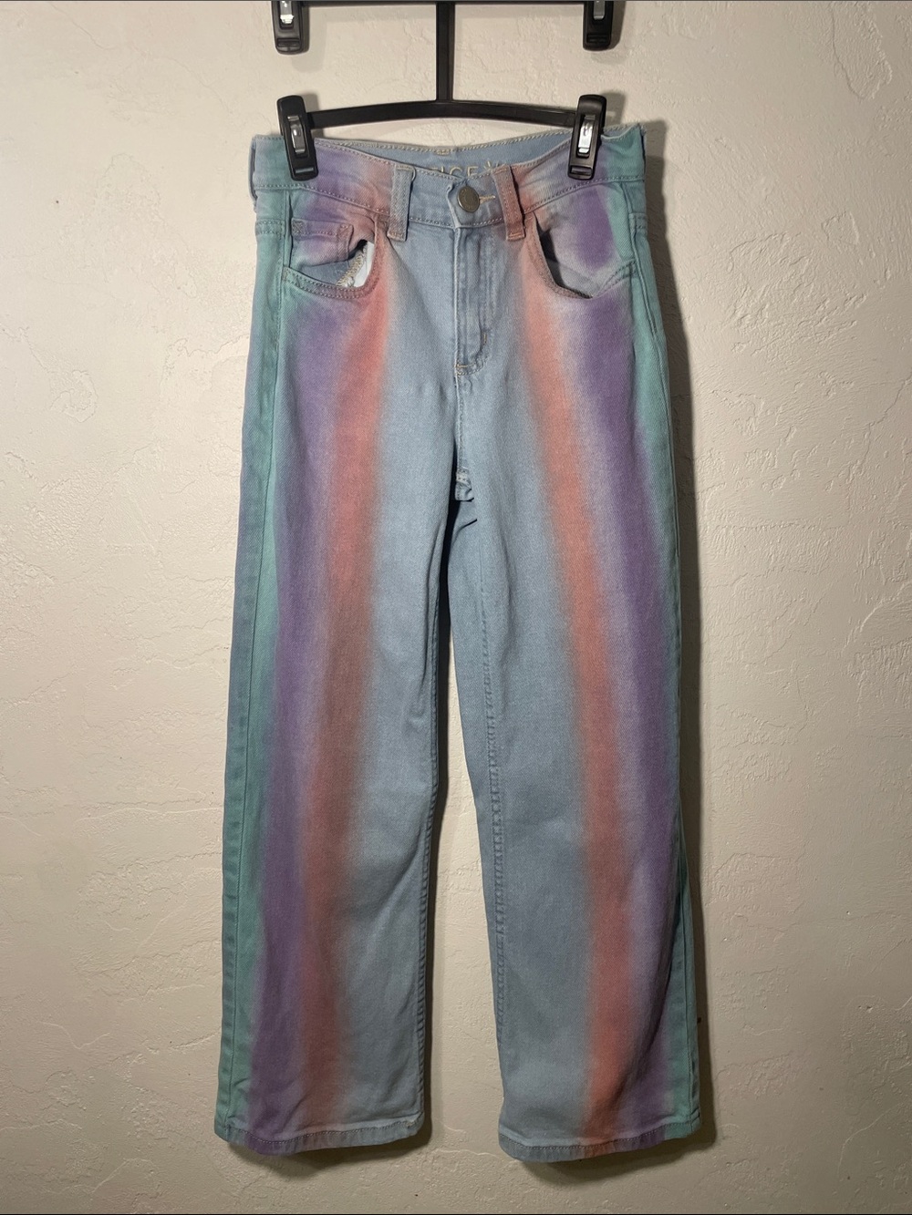Justice Pastel Rainbow-Striped Wide-Leg Jeans